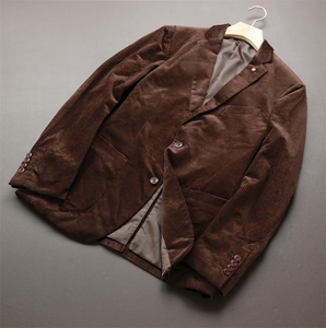 新品AS21－希少 テーラードジャケット メンズ L(日本サイズでM程度) 高品質 肉厚完売 紳士 スーツ コーデュロイ コーヒー