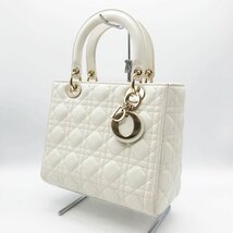 美品 Christian Dior クリスチャンディオール レディディオール ミディアム カナージュ ショルダーバッグ 2way ラムスキンレザー ホワイト_画像3