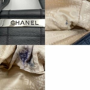 CHANEL シャネル チョコバー ハンドバッグ ミニボストン ロゴプレート ブラック シルバー金具 キャビアスキン レディース USEDの画像10