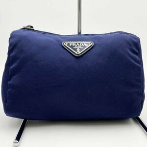 PRADA Prada pouch case nylon pouch triangle Logo navy nylon lady's men's fashion small articles USED