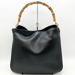 GUCCI グッチ バンブー ショルダーバッグ 肩掛け バッグ 2WAY ブラック レザー レディース ファッション 001・1998 USED