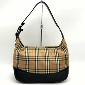  Burberry ручная сумочка очарование имеется noba проверка тень шланг лошадь рисунок Brown черный парусина кожа BURBERRY