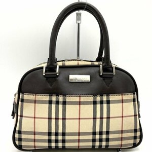 バーバリー ハンドバッグ ミニボストン ノバチェック ブラウン キャンバス レザー レディース BURBERRY