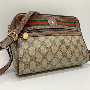 1円 GUCCI グッチ ショルダーバッグ ポシェット GGスプリーム PVC シェリーライン オールドグッチ ビンテージ インターロッキング ブラウン