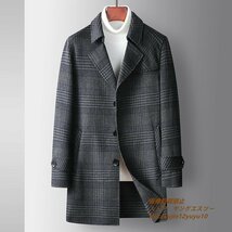 超美品*ウールコート メンズコート チェック柄 ロングコート 紳士服 ビジネスコート カシミヤ アウター チェスターコート グレー① 3XL_画像1