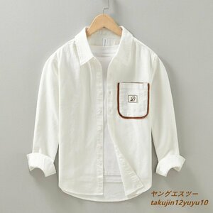 極美品★長袖シャツ メンズシャツ 柔らか ワイシャツ ハイセンス 春秋シャツ 切替 Tシャツ カジュアル 心地良し お洒落 三色 ホワイト L