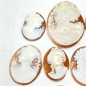 ■シェルカメオおまとめ■a約43g ルース 裸石 彫刻 貴婦人 花 shell CAMEO 欠けあり ジュエリー アンティーク DA9の画像2