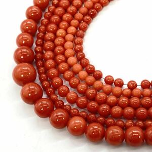 ■珊瑚アクセサリーパーツおまとめ■m重量約54g さんご コーラル coral 両穴 丸玉 朱 赤 ジュエリー jewelry necklace CE0 