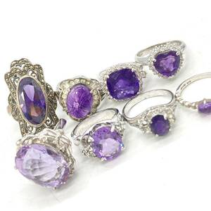 # amethyst ring 8 point . summarize #a weight approximately 45g amethyst purple crystal amethyst ring ring ring accessory silver 925 CE0