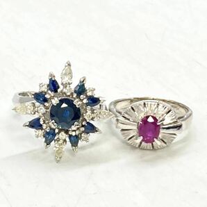 K10!!■サファイア/ルビーリング2点おまとめ■a重量約8.5g 宝石 sapphire Sapphire コランダム accessory jewelry 指輪 ring 10金 DA0/ED0の画像1