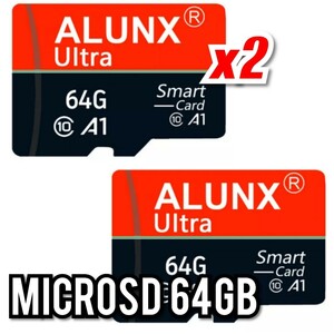 【送料無料】マイクロSDカード 64GB 2枚 class10 2個 microSD microSDXC マイクロSD 高速 ALUNX 64GB RED-BLACK