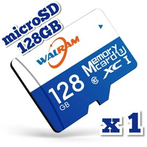 【送料無料】マイクロSDカード 128GB 1枚 class10 1個 microSD microSDXC マイクロSD WALRAM 128GB WHITE-BLUE