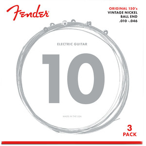 Fender Original 150 Guitar Strings, Pure Nickel Wound, Ball End, 150R(3) .010-.046 Gauges, 3-Pack エレキギター弦〈フェンダー〉