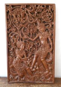 5356*Fa.SIADJA burr Indonesia tree carving small . relief 47.5×28.6. sculpture la-mayana monogatari la-ma&si-ta hinduism 