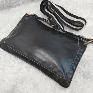 美品●BALLY バリー メンズ ビジネス ショルダーバッグ サコッシュ ボディ メッセンジャー レザー 斜め掛け トレスポ ステッチ ブラック