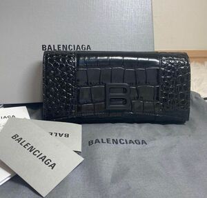 1円 未使用級 バレンシアガ BALENCIAGA メンズ　レディース　長財布　ラウンジ クロコ ラウンド ブラック 黒