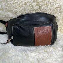 1円 美品 Loewe ロエベ パフィー レザー ボディバッグ ウエストポーチ ボディバッグ ブラック×ブラウン メンズ 仕事 188316_画像1