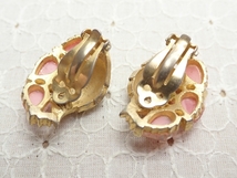 K517　ヴィンテージ　イヤリング　ボタニカルデザイン　ゴールド×ピンク　ラインストーン　Vintage　earring_画像8