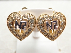 K533 Vintage earrings Nina Ricci NINA RICCI Heart type Gold color rhinestone Vintage earring