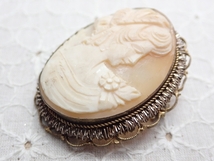 L092　ヴィンテージ　ブローチ　シェルカメオ　女性像　彫刻　Cameo　Brooch_画像2