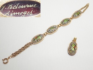 K973　ヴィンテージ ブレスレット エナメル 七宝 トップ付セット 18cm Vintage Bracelet 