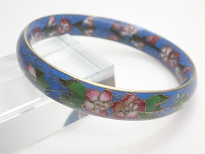 K987　ヴィンテージ バングル 中国七宝 青地 花模様 20.5cm Vintage bangle Bracelet