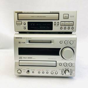 ONKYO オンキョー CD/MD TUNER FR-7GX , Stereo Cassette Tape Deck カセットデッキ K-V3 通電ok 取説付き セット品 C2