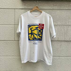 90s USA古着 白 プリントTシャツ 半袖Tシャツ クルーネック 自転車 シングルステッチ アメリカ古着 vintage ヴィンテージ レース