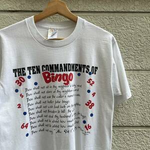 90s USA製 白 プリントTシャツ 半袖Tシャツ FRUIT OF THE LOOM フルーツオブザルーム アメリカ製 古着 vintage ヴィンテージ ビンゴ M