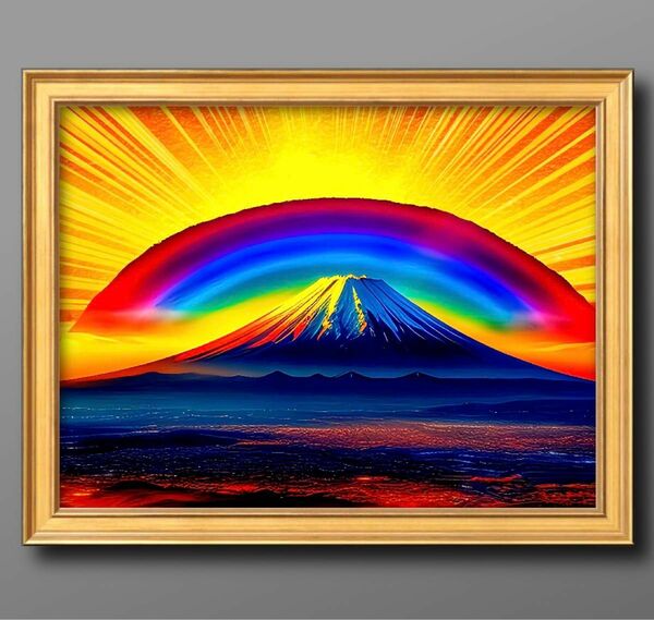 額付き開運富士山風水ヒーリング　絵画風グラフィックアートピクチャー