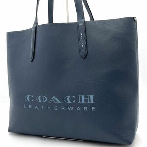 1円~/美品/入手困難品● COACH コーチ トートバッグ ビジネスバッグ ブリーフケース 肩掛け A4収納 ハイライン ロゴ ネイビーブルー レザー