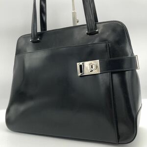 1円~ Salvatore Ferragamo フェラガモ トートバッグ ビジネスバッグ A4収納 ガンチーニ 金具 メンズ ブラック 黒 レザー