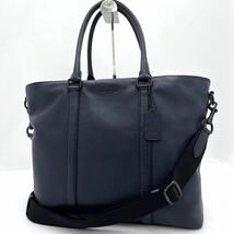 1円/美品● COACH コーチ メトロポリタン トートバッグ ビジネスバッグ ブリーフケース ショルダー 2way A4 PC収納 メンズ ネイビー レザー_画像2