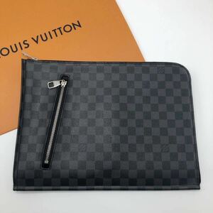 【鑑定済】LOUIS VUITTON ルイヴィトン ポッシュ ドキュマン ダミエグラフィット セカンドバッグ　A4 黒　クラッチバッグ レザー　N48247