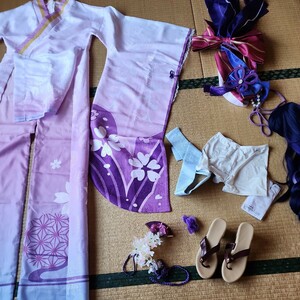 原神　雷電将軍 真 　Mサイズ　靴23センチ　一円スタートコスプレ衣裳　綺麗な刺繍ジャガード　帯は薄い生地　ロングウィッグ