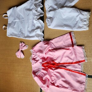 ローゼンメイデン　雛苺 Lサイズ同等　一円スタートコスプレ衣裳　ピンクに白いレース、赤いラインテープ　オシャレなリボン