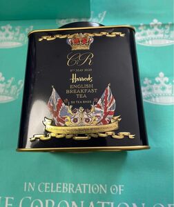 Harrods ハロッズ 英国チャールズ国王 戴冠式記念限定 缶入り紅茶紐なしティーバッグ50個入り