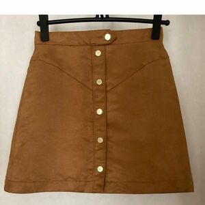 【H&M】スエードスカート　キャメルスカート　ミニスカート　台形スカート　ウエスタン　フロントボタン　前ボタン