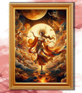 Art hand Auction Amaterasu Omikami Shining the Moon with the Sun Framed Spiritual Art, artwork, painting, others