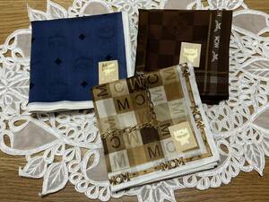 MCM M si- M handkerchie 3 sheets Brown * Logo pattern * chain * navy large size unused goods anonymity delivery 