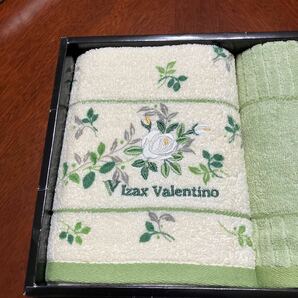 Izax Valentino アイザック バレンチノ フェイスタオル 2枚セット 薔薇刺繍 アイボリー 草緑 箱付き無し 未使用の画像2