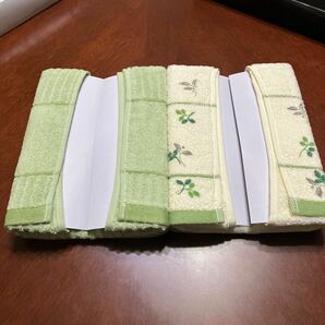 Izax Valentino アイザック バレンチノ フェイスタオル 2枚セット 薔薇刺繍 アイボリー 草緑 箱付き無し 未使用の画像4