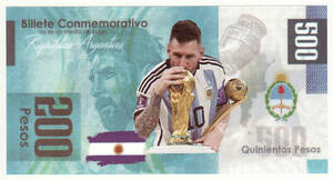 アルゼンチン FIFAワールドカップ優勝記念鑑賞幣 500ペソ スーパースター・メッシ コレクション ピン札　A06