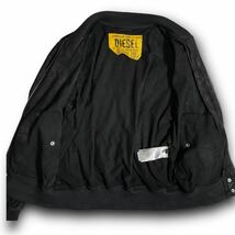 極美品/L◎DIESEL ゴートレザー 山羊革 本革 ライダース MA-1 ブルゾン フルジップ フライトジャケット リブ リネン ディーゼル メンズ 黒_画像6