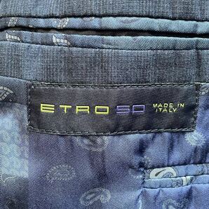 美品/希少XL/高級シルク◎ETRO ペイズリー柄 ストレッチ素材 シャドーチェック テーラードジャケット ネイビー 紺 ブルー エトロ メンズ LLの画像7