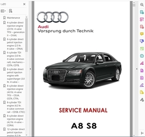 アウディ A8 4D 4H 2010-2018 ファクトリーワークショップマニュアル 配線図 整備書 ボディー関係