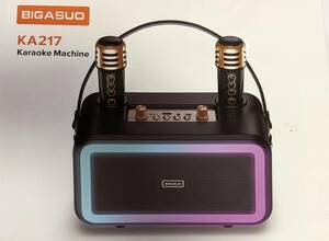 【1円出品】BIGASUO カラオケマシーン KA217 ワイヤレスマイク スピーカーセット Bluetooth 5.3対応 大容量バッテリー内蔵 