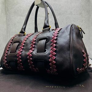 激レア/極美品●BOTTEGA VENETA ボッテガヴェネタ メンズ ビジネス ボストンバッグ ハンド 肩掛け イントレチャート パイソン レザー 茶色