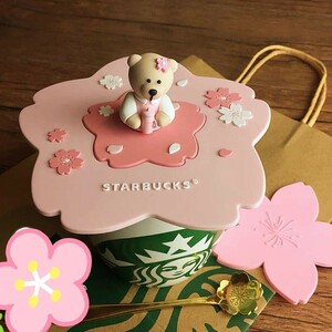 スターバックス　立体蓋 桜 ベア シリコン マグリード 海外限定品/日本未発売/スタバ/タンブラー/ さくら　ピンク　新品　可愛い 