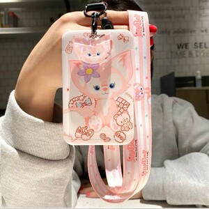  new goods Lee na bell fox lovely ID card holder neck strap attaching ID card-case pink 